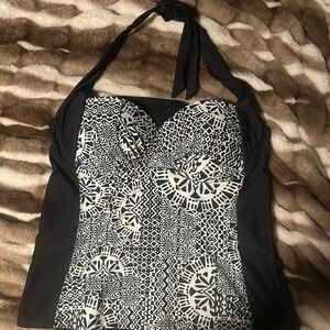 Catalina Black and White Halter Tankini Swim Top